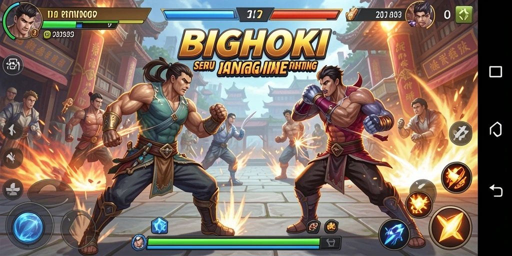 Screenshot gameplay BIGHOKI menampilkan pertarungan yang intens dan seru.
