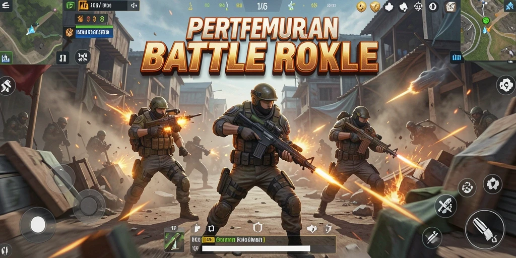 Screenshot utama D06 menampilkan aksi pertempuran di arena Battle Royale.