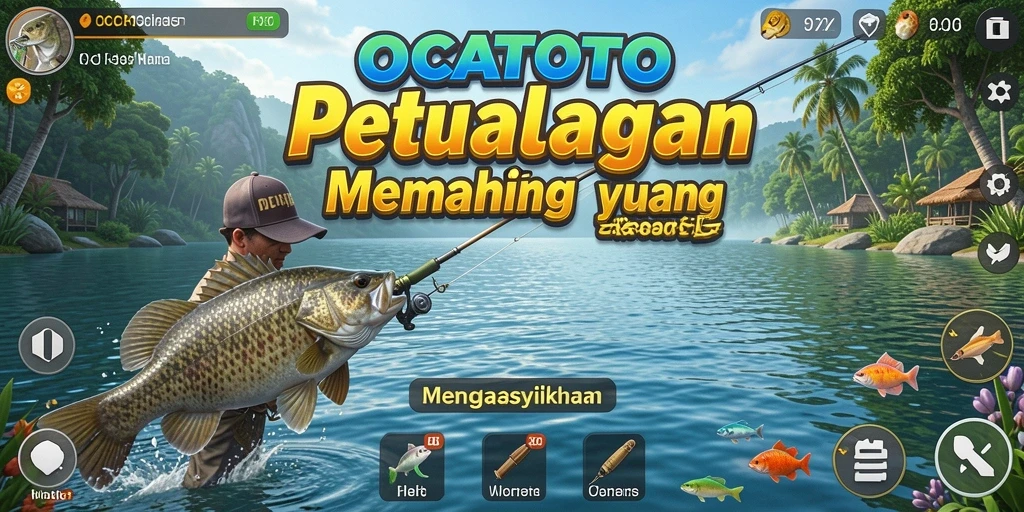Screenshot gameplay OCATOTO yang menunjukkan keseruan memancing ikan.